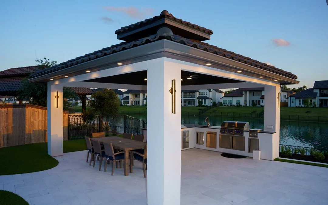 a new patio pergola and outdoor kitchen in texas