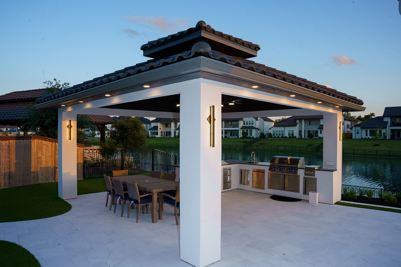 a new patio pergola and outdoor kitchen in texas