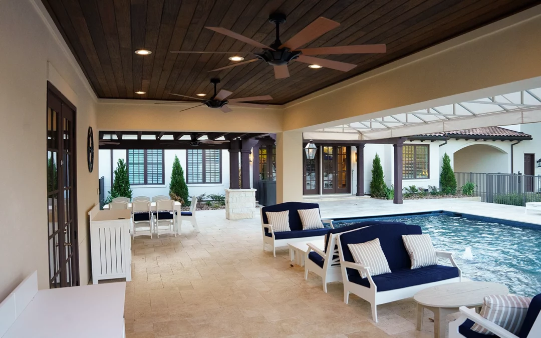 a covered patio and outdoor living space