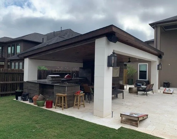 free standing patio cover with outdoor kitchen