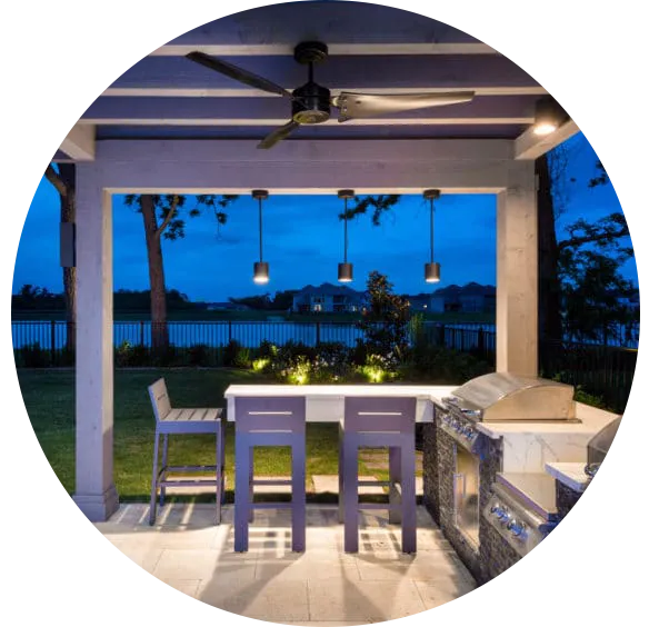 pergola with outdoor kitchen grill and griddle