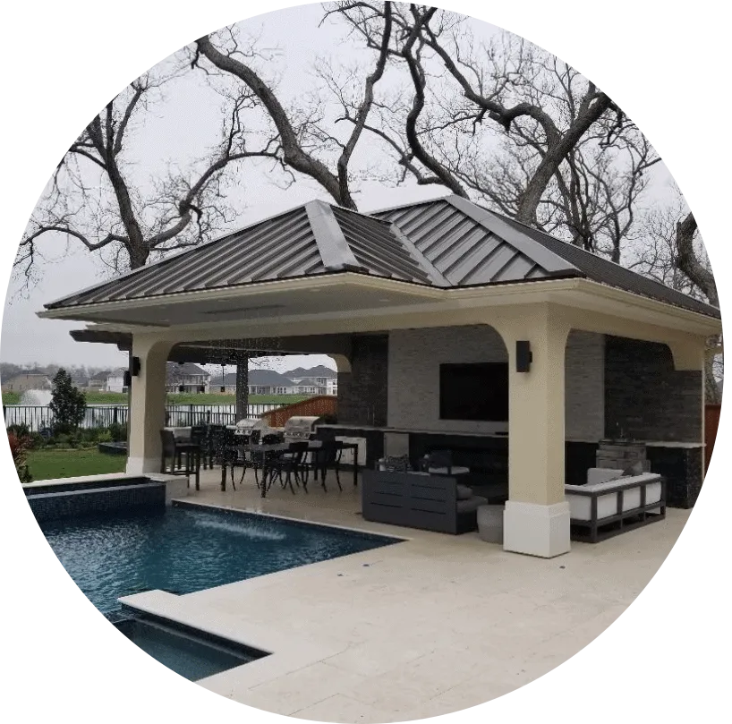 pergola with metal roof with grill area in Sugar Land TX