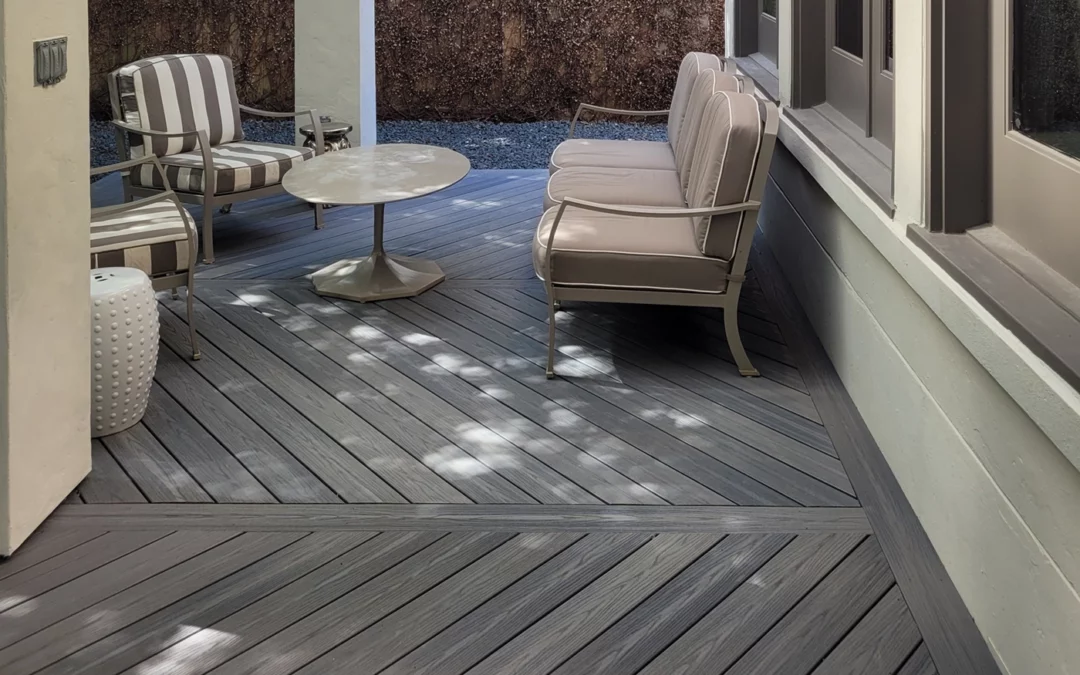 composite decking in herringbone pattern